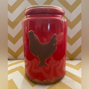 Red ceramic rooster canister cookie jar utensil holder (#28)